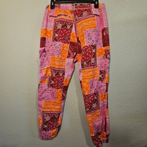 Kreamy Pink Orange Bandana Patchwork Cargo Jogger Pants NWT Streetwear Artsy M - Picture 4 of 7